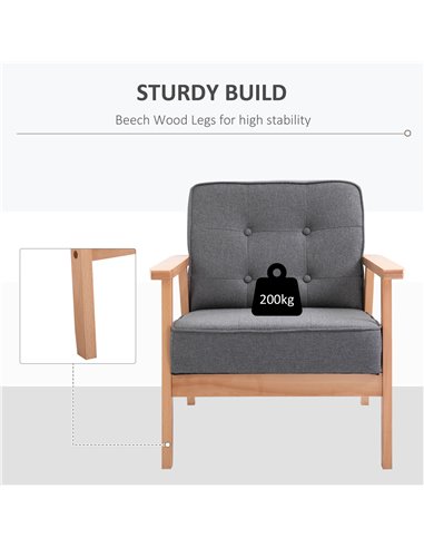 HOMCOM Reception Retro Accent Chair Beech Wood Frame Armchair Occasional Living Room Reception Bedroom Balcony Conservatory Padd