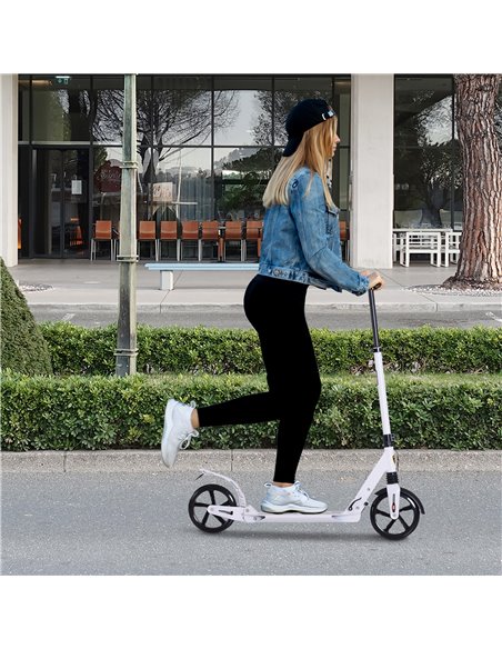 HOMCOM Folding Kick Scooter 2 Big Wheels Teens Adult  14+ Adjustable Ride On White - pic 4069 | FastDaddyshop