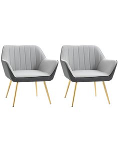 HOMCOM Velvet Armchairs, Upholstered Accent Chairs, Set of 2, Light Grey 839-P024