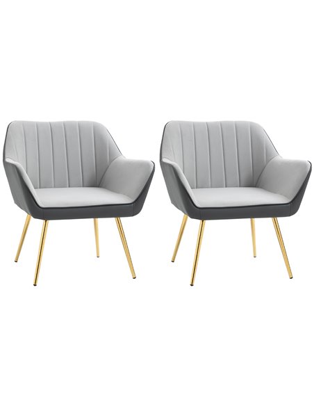 HOMCOM Velvet Armchairs, Upholstered Accent Chairs, Set of 2, Light Grey 839-P024 - pic 40692 | FastDaddyshop