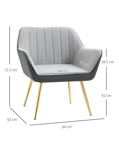 HOMCOM Velvet Armchairs, Upholstered Accent Chairs, Set of 2, Light Grey 839-P024