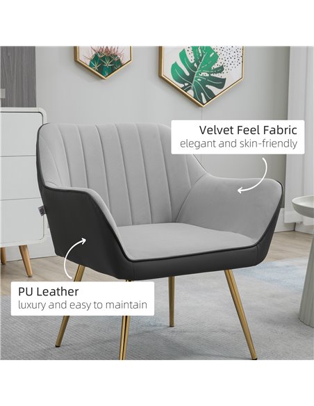 HOMCOM Velvet Armchairs, Upholstered Accent Chairs with Golden Steel Legs, Modern Vanity Chairs for Living Room and Bedroom, Set - pic 40695 | FastDaddyshop