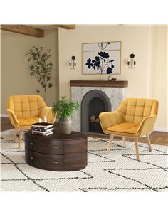 HOMCOM Armchair Accent Chair with Wide Arms, Set of 2, Yellow 833-P058 2