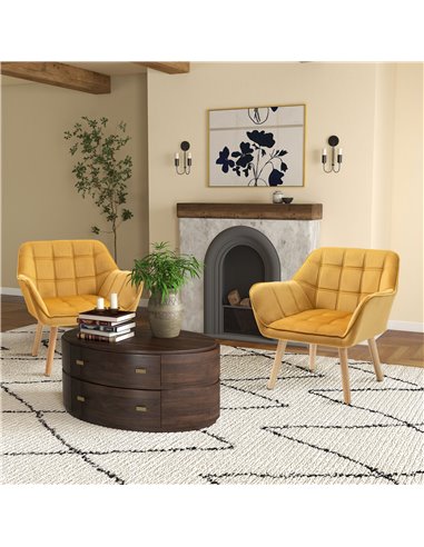 HOMCOM Armchair Accent Chair with Wide Arms, Set of 2, Yellow 833-P058