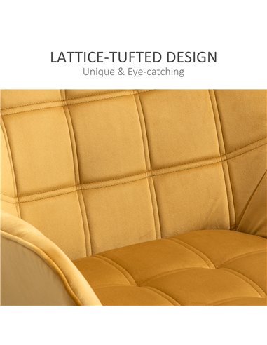 HOMCOM Armchair Accent Chair Wide Arms Slanted Back Padding Iron Frame Wooden Legs Home Bedroom Furniture Seating Set of 2 Yello