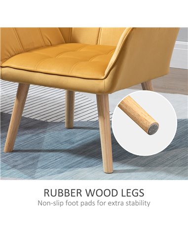 HOMCOM Armchair Accent Chair Wide Arms Slanted Back Padding Iron Frame Wooden Legs Home Bedroom Furniture Seating Set of 2 Yello