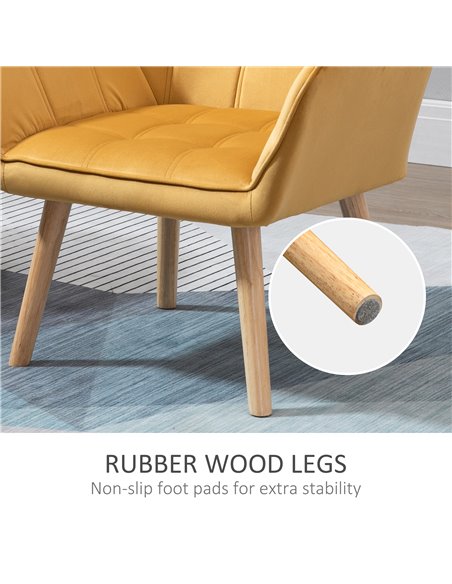 HOMCOM Armchair Accent Chair Wide Arms Slanted Back Padding Iron Frame Wooden Legs Home Bedroom Furniture Seating Set of 2 Yello - pic 40706 | FastDaddyshop