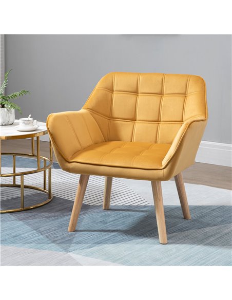 HOMCOM Armchair Accent Chair Wide Arms Slanted Back Padding Iron Frame Wooden Legs Home Bedroom Furniture Seating Set of 2 Yello - pic 40707 | FastDaddyshop