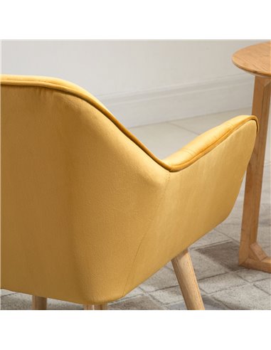 HOMCOM Armchair Accent Chair Wide Arms Slanted Back Padding Iron Frame Wooden Legs Home Bedroom Furniture Seating Set of 2 Yello