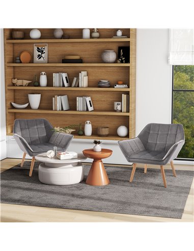 HOMCOM Armchair Accent Chair with Wide Arms, Set of 2, Grey 833-P056