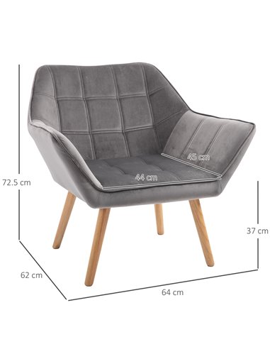 HOMCOM Armchair Accent Chair with Wide Arms, Set of 2, Grey 833-P056