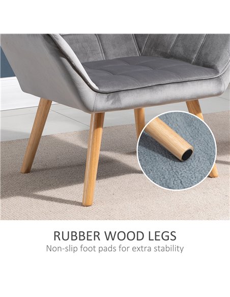 HOMCOM Armchair Accent Chair Wide Arms Slanted Back Padding Iron Frame Wooden Legs Home Bedroom Furniture Seating Set of 2 Grey  - pic 40715 | FastDaddyshop