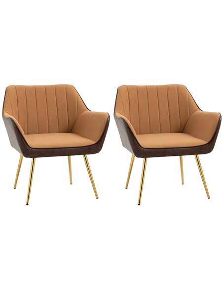 HOMCOM Velvet Armchairs, Upholstered Accent Chairs, Set of 2, Light Brown 839-P025 - pic 40719 | FastDaddyshop