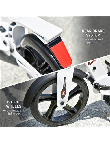 HOMCOM Folding Kick Scooter 2 Big Wheels Teens Adult  14+ Adjustable Ride On White