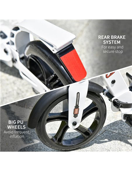 HOMCOM Folding Kick Scooter 2 Big Wheels Teens Adult  14+ Adjustable Ride On White - pic 4072 | FastDaddyshop