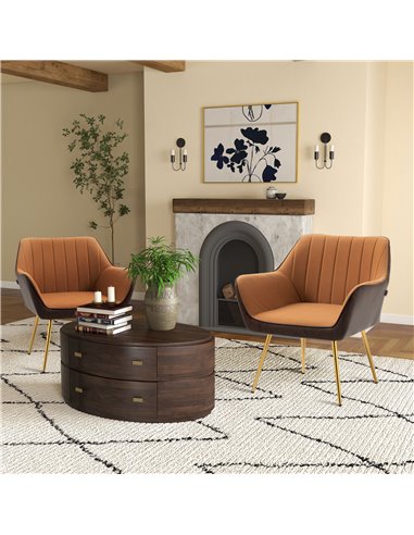 HOMCOM Velvet Armchairs, Upholstered Accent Chairs, Set of 2, Light Brown 839-P025