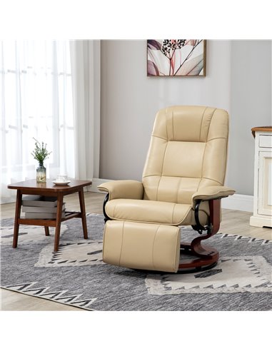 HOMCOM Swivel Recliner, Faux Leather Reclining Chair, Cream 833-621V71CW