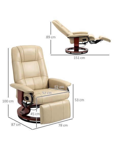 HOMCOM Swivel Recliner, Faux Leather Reclining Chair, Upholstered Armchair with Wooden Base for Living Room, Bedroom, Cream 833- - pic 40739 | FastDaddyshop