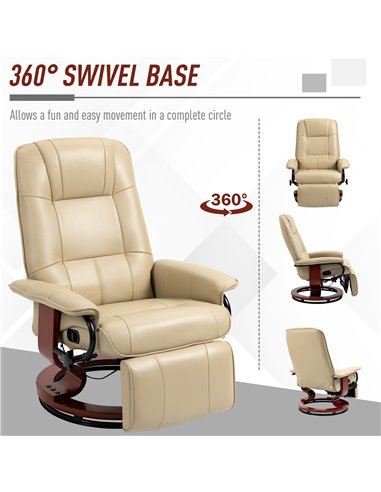 HOMCOM Swivel Recliner, Faux Leather Reclining Chair, Upholstered Armchair with Wooden Base for Living Room, Bedroom, Cream 833-