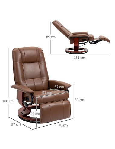 HOMCOM Swivel Recliner, Faux Leather Reclining Chair, Brown 833-621V71BN
