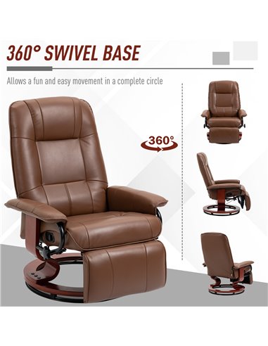HOMCOM Swivel Recliner, Faux Leather Reclining Chair, Upholstered Armchair with Wooden Base for Living Room, Bedroom, Brown 833-