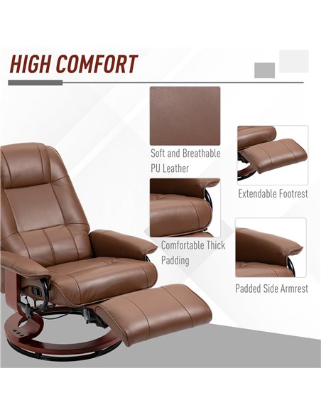 HOMCOM Swivel Recliner, Faux Leather Reclining Chair, Upholstered Armchair with Wooden Base for Living Room, Bedroom, Brown 833- - pic 40751 | FastDaddyshop