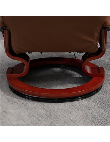 HOMCOM Swivel Recliner, Faux Leather Reclining Chair, Upholstered Armchair with Wooden Base for Living Room, Bedroom, Brown 833-