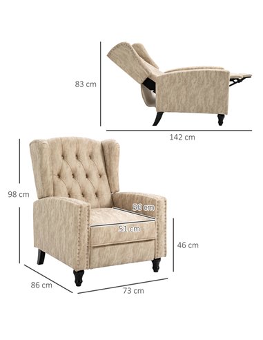 HOMCOM Studded Upholstered Reclining Armchair, Beige 833-845V70BG