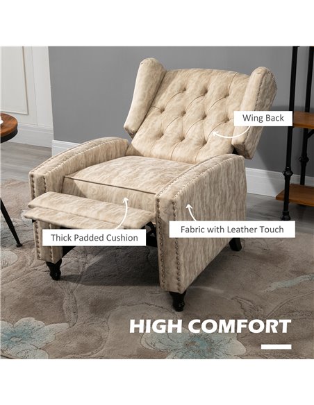 HOMCOM Studded Upholstered Reclining Armchair w/ Retractable Footrest Beige 833-845V70BG - pic 40759 | FastDaddyshop