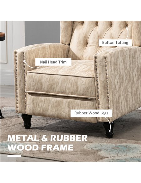 HOMCOM Studded Upholstered Reclining Armchair w/ Retractable Footrest Beige 833-845V70BG - pic 40760 | FastDaddyshop