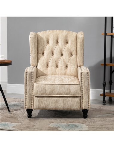 HOMCOM Studded Upholstered Reclining Armchair w/ Retractable Footrest Beige 833-845V70BG