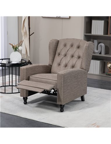 HOMCOM Studded Upholstered Reclining Armchair w/ Retractable Footrest Brown 833-845V70BN
