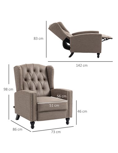 HOMCOM Studded Upholstered Reclining Armchair w/ Retractable Footrest Brown 833-845V70BN