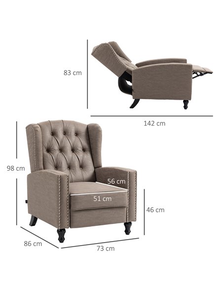 HOMCOM Studded Upholstered Reclining Armchair w/ Retractable Footrest Brown 833-845V70BN - pic 40766 | FastDaddyshop