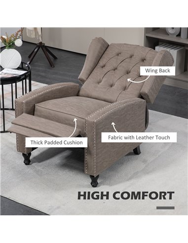 HOMCOM Studded Upholstered Reclining Armchair w/ Retractable Footrest Brown 833-845V70BN