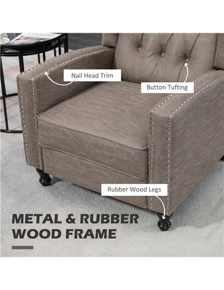 HOMCOM Studded Upholstered Reclining Armchair w/ Retractable Footrest Brown 833-845V70BN - pic 40769 | FastDaddyshop