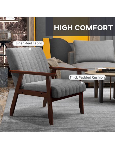 HOMCOM Modern Armchair, Fabric Accent Chair, Upholstered Living Room Chair with Wood Legs Tufting Pattern for Bedroom, Grey 839- - pic 40777 | FastDaddyshop