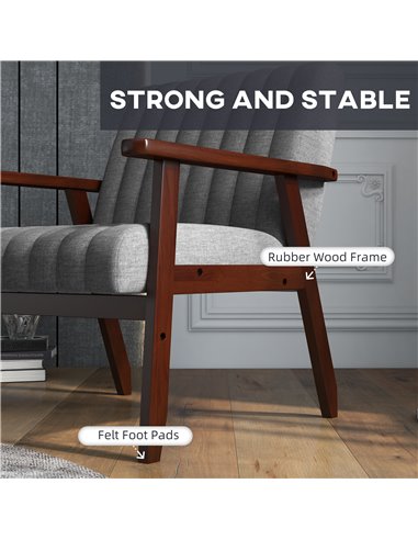 HOMCOM Modern Armchair, Fabric Accent Chair, Upholstered Living Room Chair with Wood Legs Tufting Pattern for Bedroom, Grey 839-