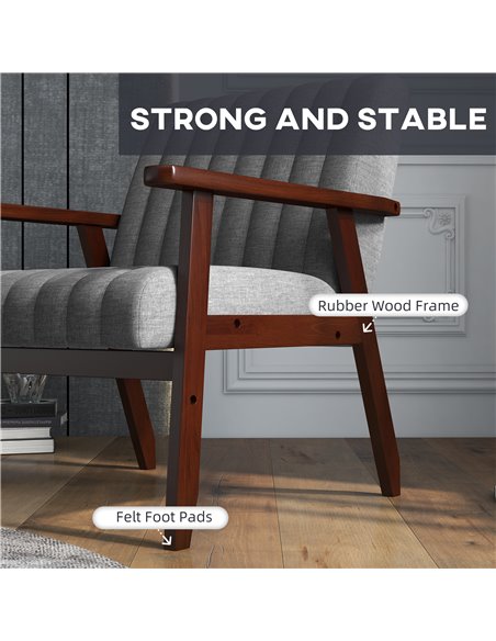 HOMCOM Modern Armchair, Fabric Accent Chair, Upholstered Living Room Chair with Wood Legs Tufting Pattern for Bedroom, Grey 839- - pic 40778 | FastDaddyshop