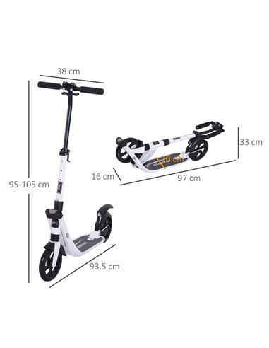 HOMCOM Folding Kick Scooter Hight-Adjustable Urban Scooter w/ Rear Brake, Double Shock Absorption System & 2 Big Wheels, For 14+