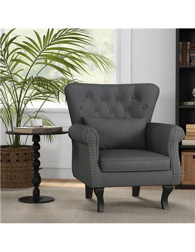 HOMCOM Chesterfield-style Accent Chair, Tufted Wingback Armchair, Dark Grey 839-919V70CG