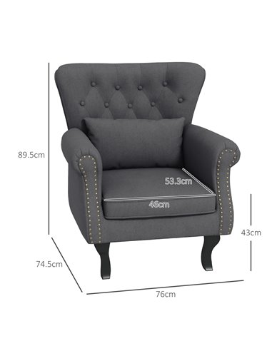HOMCOM Chesterfield-style Accent Chair, Tufted Wingback Armchair, Dark Grey 839-919V70CG