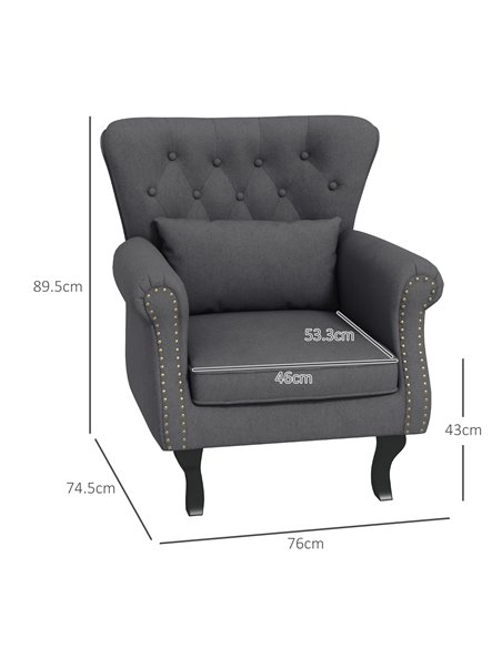 HOMCOM Chesterfield-style Accent Chair, Tufted Wingback Armchair, Dark Grey 839-919V70CG - pic 40784 | FastDaddyshop