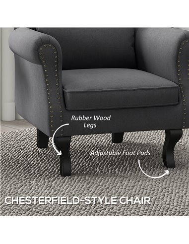 HOMCOM Chesterfield-style Accent Chair, Tufted Wingback Armchair with Pillow, Naihead Trim for Living Room, Bedroom, Dark Grey 8