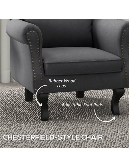HOMCOM Chesterfield-style Accent Chair, Tufted Wingback Armchair with Pillow, Naihead Trim for Living Room, Bedroom, Dark Grey 8 - pic 40787 | FastDaddyshop