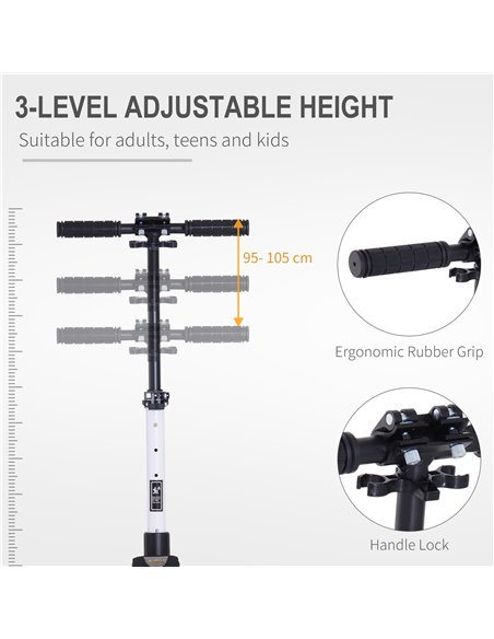 HOMCOM Folding Kick Scooter Hight-Adjustable Urban Scooter w/ Rear Brake, Double Shock Absorption System & 2 Big Wheels, For 14+ - pic 4079 | FastDaddyshop