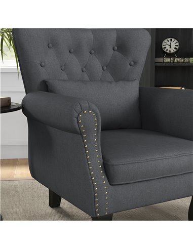 HOMCOM Chesterfield-style Accent Chair, Tufted Wingback Armchair with Pillow, Naihead Trim for Living Room, Bedroom, Dark Grey 8