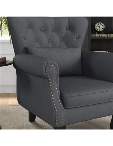 HOMCOM Chesterfield-style Accent Chair, Tufted Wingback Armchair with Pillow, Naihead Trim for Living Room, Bedroom, Dark Grey 8 - pic 40790 | FastDaddyshop