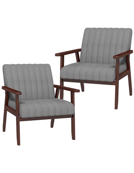 HOMCOM Set of 2 Accent Chairs with Wood Legs, Grey 839-916V72GY - pic 40791 | FastDaddyshop