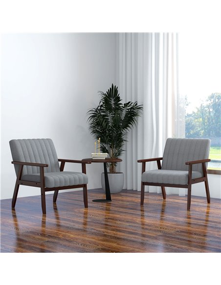 HOMCOM Set of 2 Accent Chairs with Wood Legs, Grey 839-916V72GY - pic 40792 | FastDaddyshop
